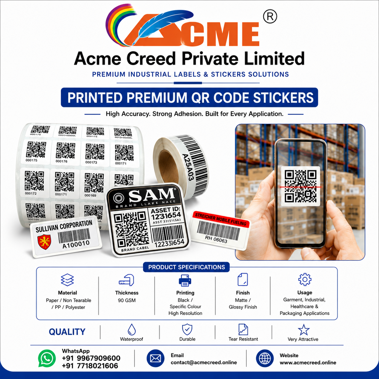 PRINTED QR CODE STICKER CUSTOMISE SIZE & DETAILS