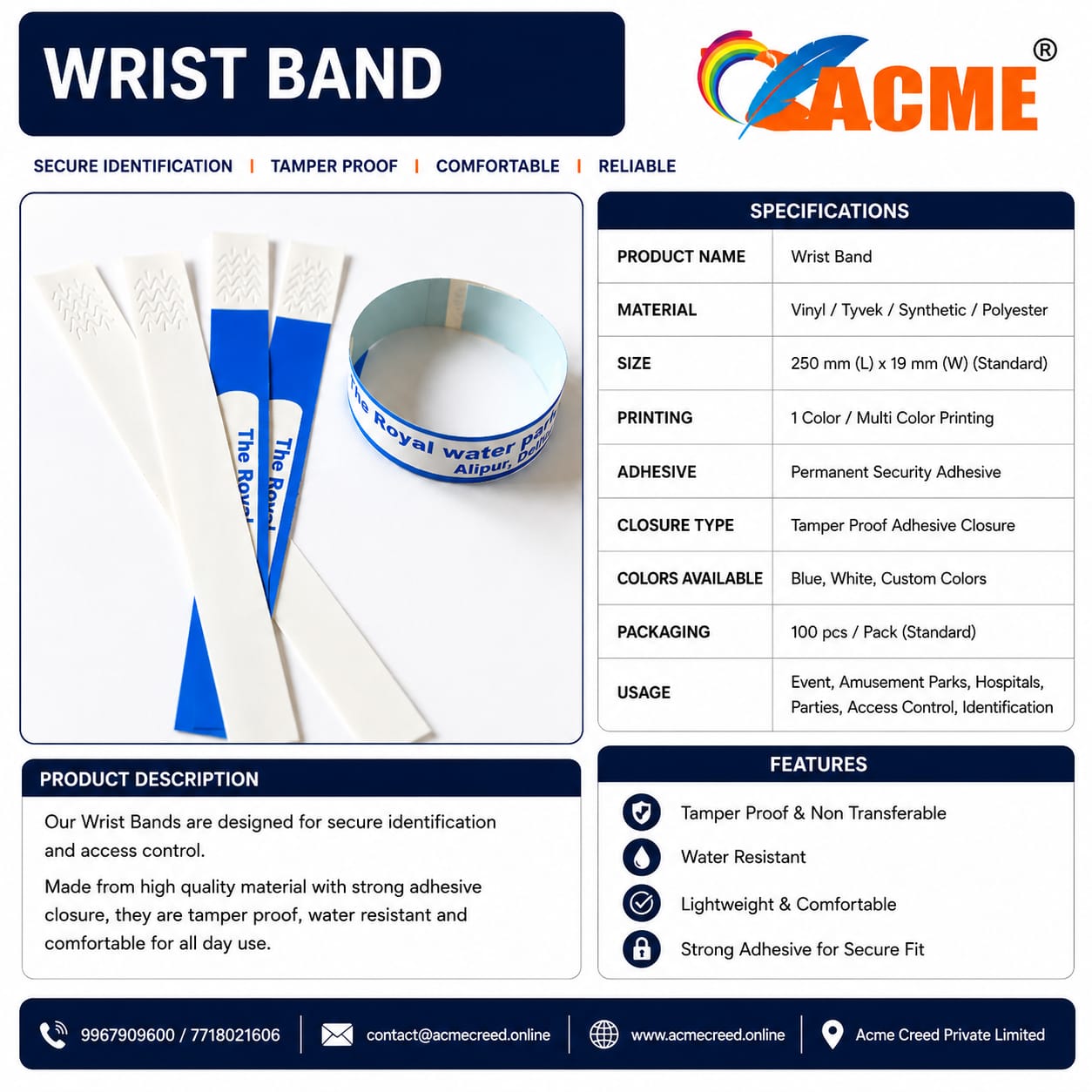 WRIST BAND  Temperevident  stick a